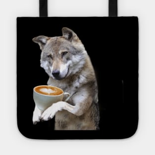 Brown Wolf Wolves Drinking Coffee Smiling, Funny Cute Tote