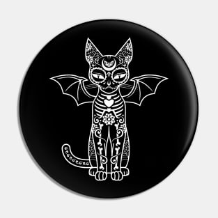 Skull Cat With Bat Wings Pin