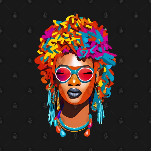 Afro woman with sunglasses, colorful pop art by Ravenglow