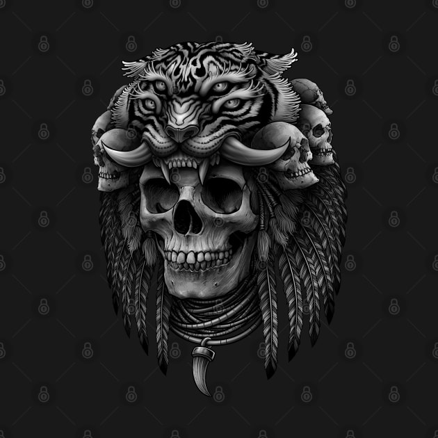 Occult maya skull, Tiger Headdress by Winya