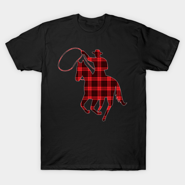 Discover School Is Important But Team Roping Is Importanter | Red Buffalo Plaid Pattern | Cowboy With Lasso On Horse Silhouette - School Is Important - T-Shirt