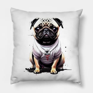 The Playful Pug: Ready for Action in a White Jersey Pillow