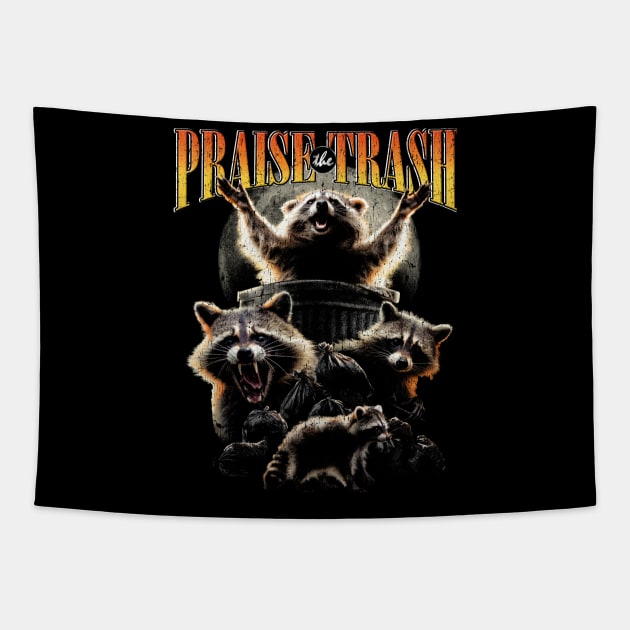 Praise The Trash Raccoon Vintage 90's Bootleg HipHop Aesthetics Street Cat Tapestry by vo_maria