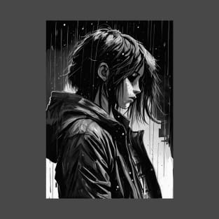 Sad anime girl in the rain T-Shirt