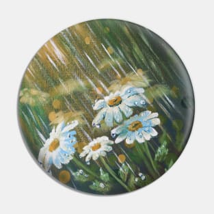 Nature garden painting spring rainy day flower white daisy Pin