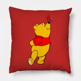 Yellow Bear with Awareness Ribbon Butterfly (Red) Pillow