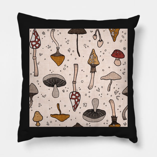 Linen Mushrooms Pillow by SugarPineDesign