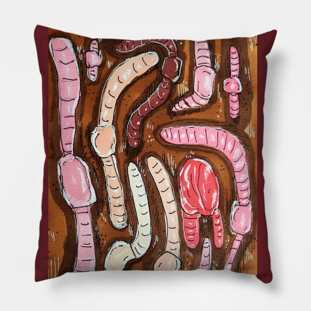 Happy Earth (worm) Day Pillow by Animal Surrealism