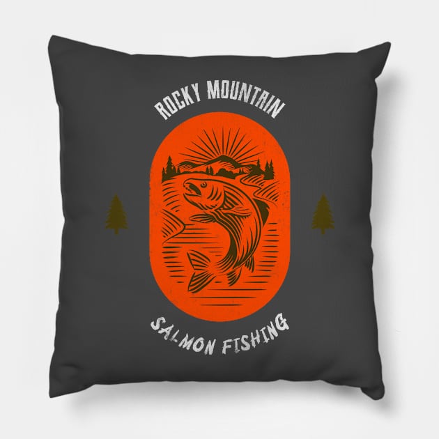 Rocky Mountain Salmon Fishing - Red V2 Pillow by Tip Top Tee's