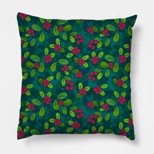 Cranberry Fruit Pattern on Dark Teal Pillow