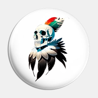 skull with feathers Pin