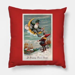 Victorian New Year Gnomes Greeting Pillow