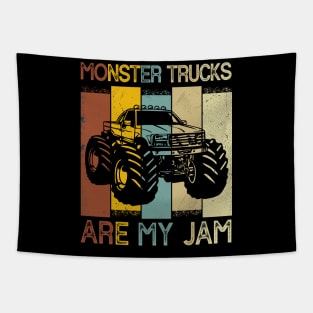 Monster Trucks Are My Jam Retro Cool Trucker Birthday Boy Tapestry