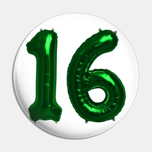 Bright Green 16th Birthday Metallic Helium Balloons Numbers Pin