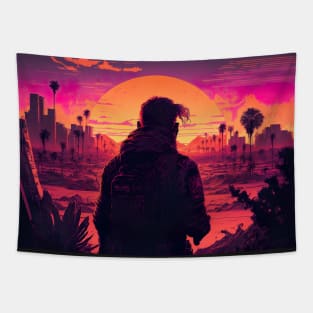 Synthwave Sun Shining On A Post-Apocalyptic City Tapestry