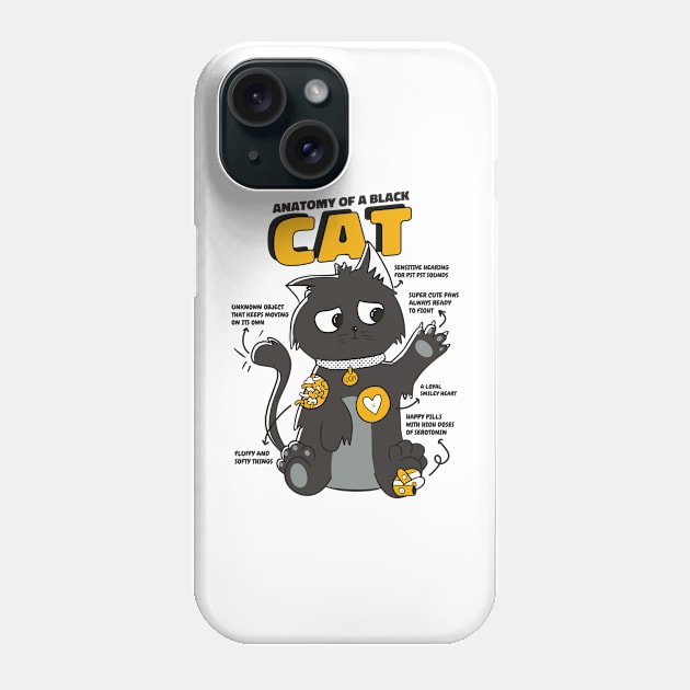 Awesome Black Cat Animal Anatomy Perfect Gift For Cat Lover Phone Case by anubis1986