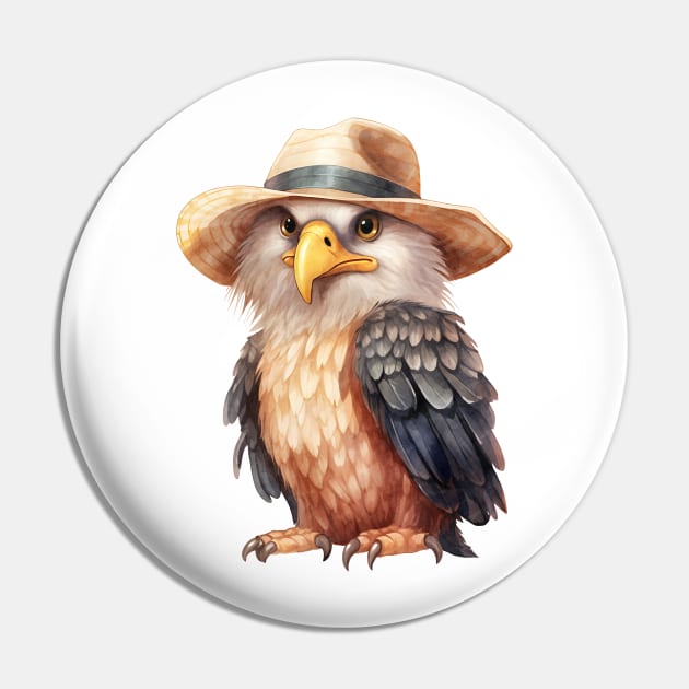 Bald Eagle in Straw Hat Pin by Chromatic Fusion Studio