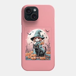 Cute Halloween zombie witch with black cat Phone Case