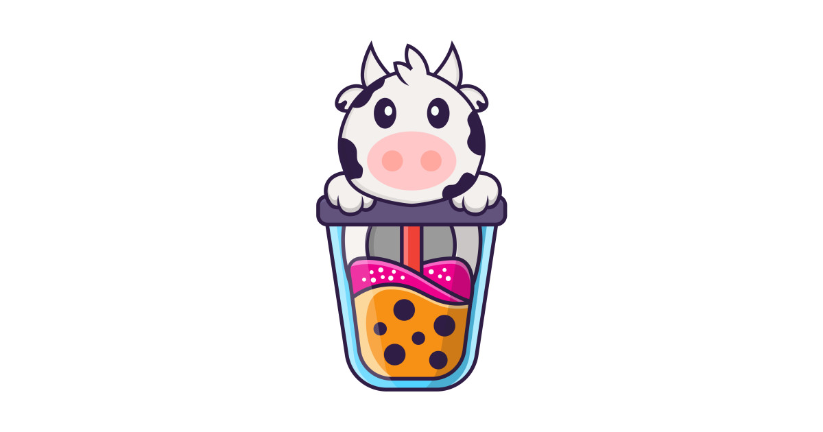 Cute Cow Drinking Boba Milk Tea Boba Posters And Art Prints Teepublic 