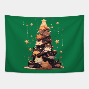 Kawaii Cat Catmas Tree: A Furry Festive Art Christmas Tapestry