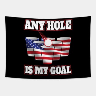 Any Hole Is My Goal Beer Pong Flag Tapestry