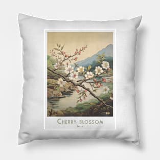 Vintage Retro Cherry Blossom Art Japan Pillow