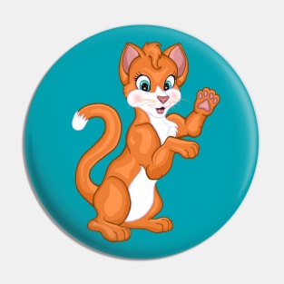 Cute Waving Bright Orange Ginger Kitten Pin