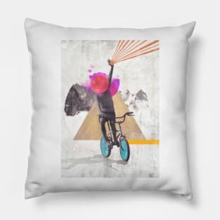 Rainbow child riding a bike Pillow