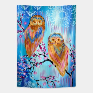 Blue and Owls Tapestry