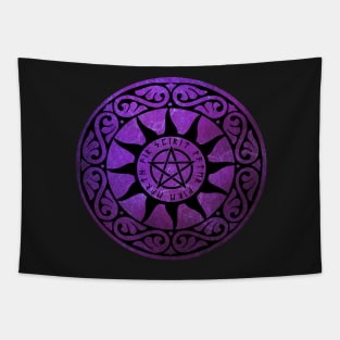 Five Elements Runic Magical Pentacle - Purple Version Tapestry