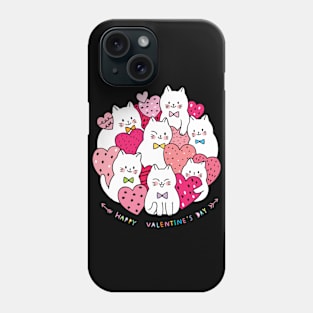 cartoon cute valentines day white cats many hearts Phone Case