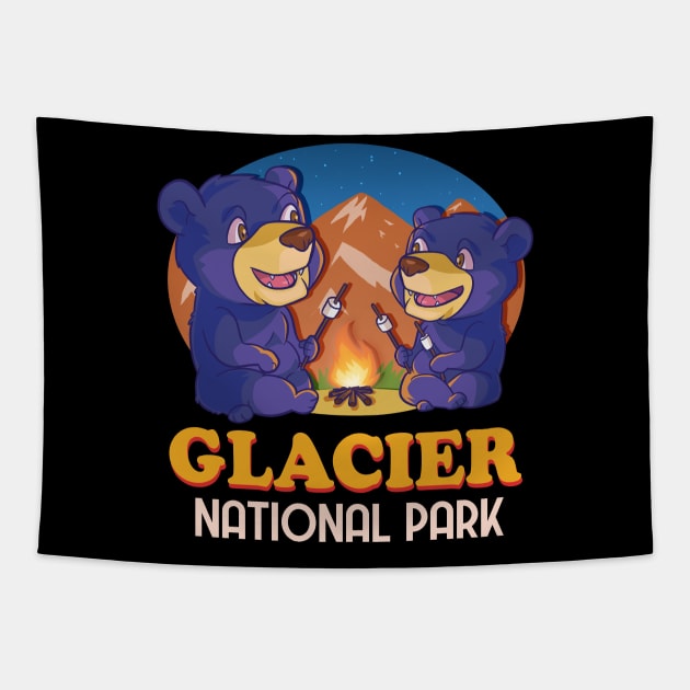Glacier National Park Black Bear Camping Tapestry by Noseking