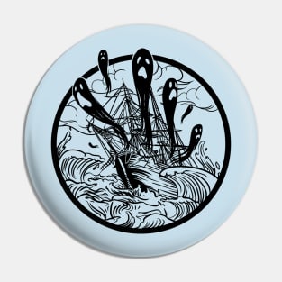 Ghost Ship Pirate Folklore Nautical Illustration Pin