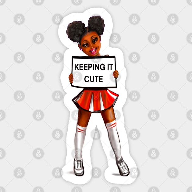 Girl power black anime girl cheerleader with Afro hair in puffs