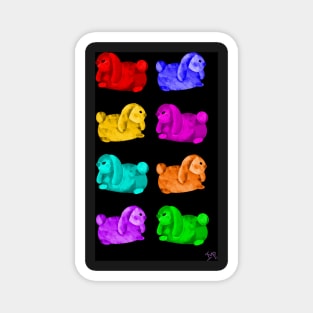 Luv Bunnies Galore - Rainbow on Black Background Magnet