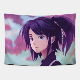 Beaux Animes Art  Manga Anime Girl in Purple and blue illustration Design Tapestry