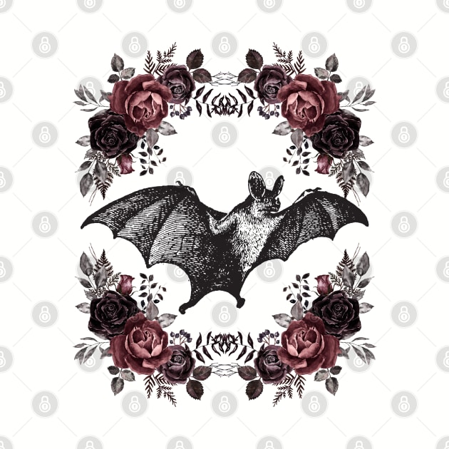 Romantic Dark Academia Gothic Floral Bat by Curio Pop Relics