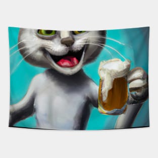 Happy Cat with Beer Tapestry