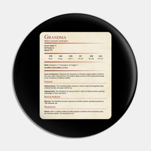 D&d Grandma Statblock Pin