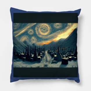 Starry Night Over Hogsmeade Village Pillow