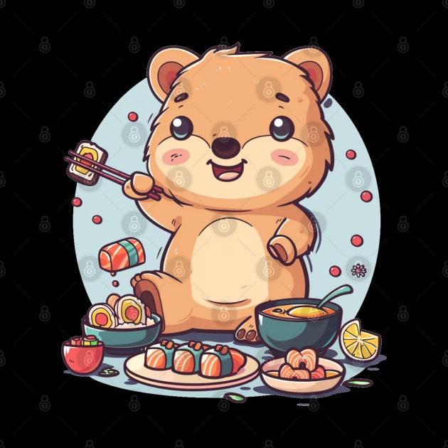 Kawaii Quokka eating sushi by MilkyBerry