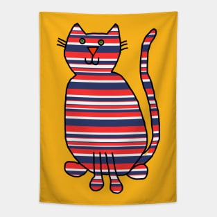 Cat Red and Blue Stripes Tapestry