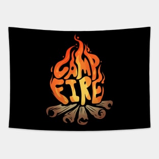 Blazing Warming Campfire On Camping Tapestry