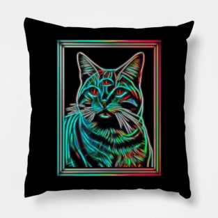 Third Eye Cat - Black Cat Glow Neon Style Pillow