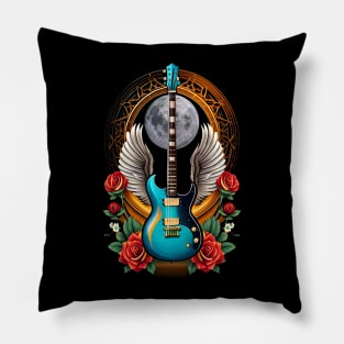 Electric guitar with moon and flowers 14 Pillow