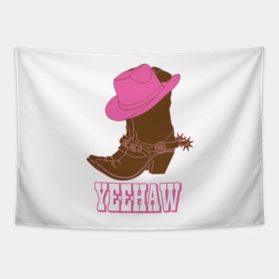 Yeehaw- Cowboy Boots and Pink Cowboy Hat Tapestry