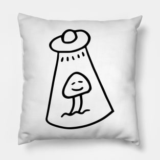 UFO Taking Little Mushroom Doodle Art Pillow