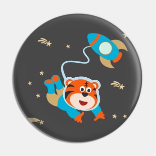 Space tiger or astronaut in a space suit with cartoon style. Pin