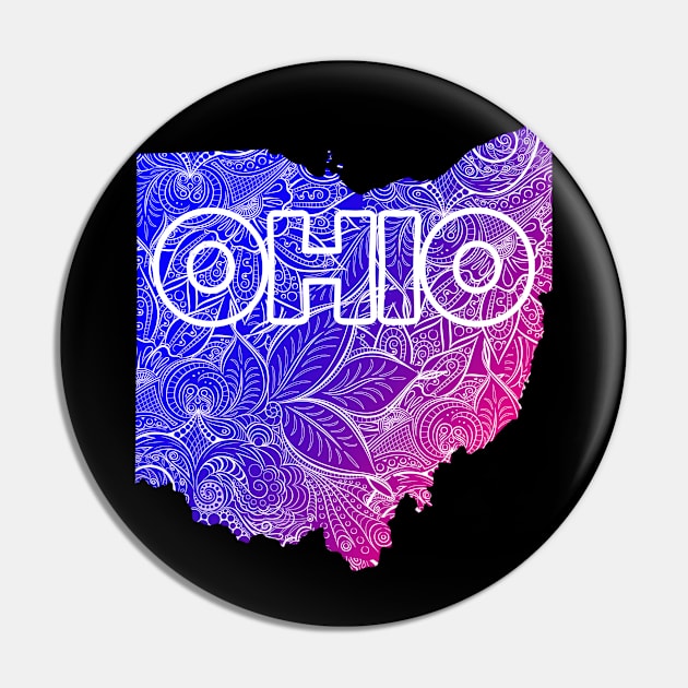 Colorful mandala art map of Ohio with text in blue and violet Pin by Happy Citizen