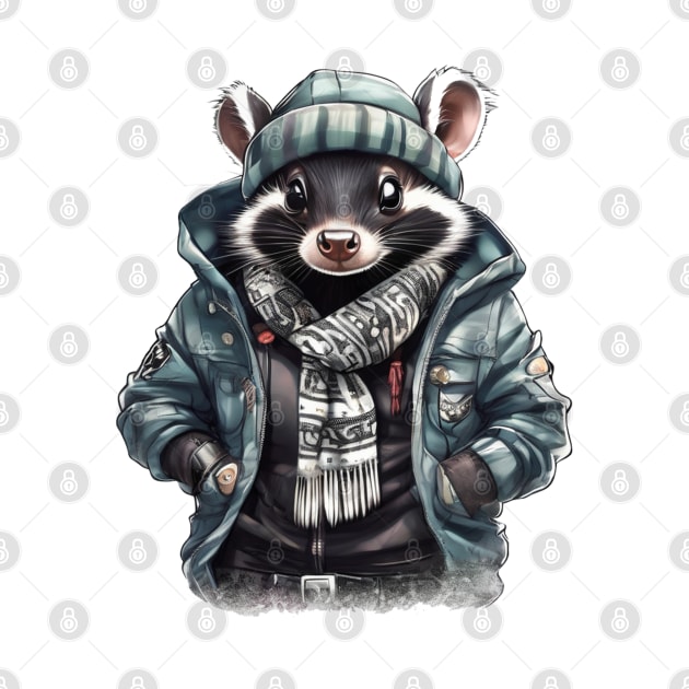 skunk wearing a leather jacket and hat by JnS Merch Store